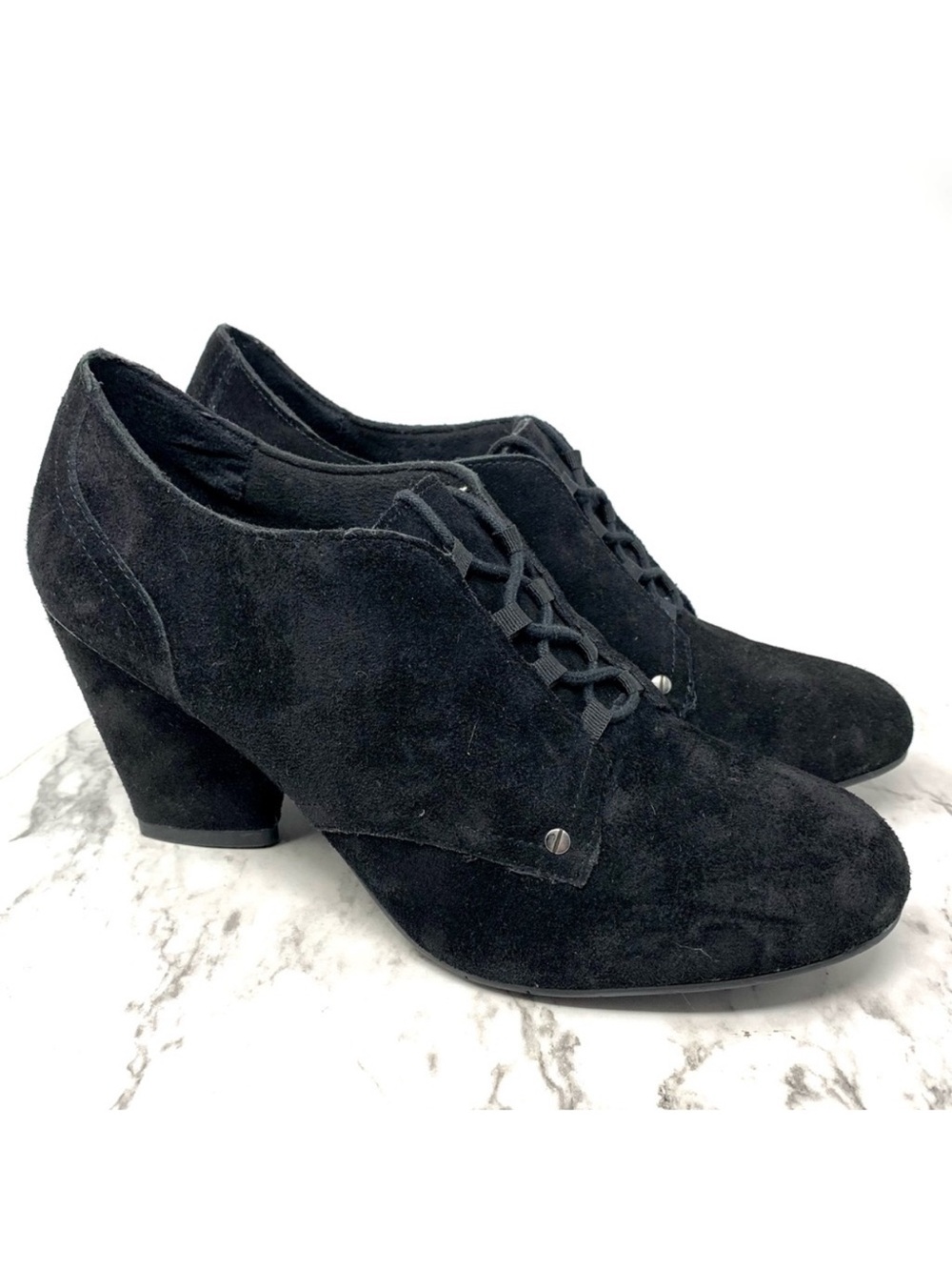 Dr. Scholl's Wakeup Black Suede Lace Up Oxfords 10 Classic Preppy Chunky Retro